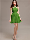 Chiffon A-line Halter Knee-Length Bridesmaid Dresses