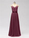 A-line Spaghetti Strap Chiffon Floor Length Bridesmaid Dresses