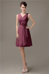 Cheap A-line Chiffon V-Neck Sleeveless Short Bridesmaid Dresses