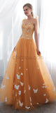 Newest Orange Round Neck  Unique Design Custom Lace Applique  Long Prom Dresses LMX1147
