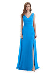 A-line Sleeveless V-Neck Side Slit Floor-Length Bridesmaid Dresses