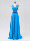 A-line Convertable V Neck Floor Length Jersey Bridesmaid Dresses