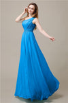 One-Shoulder A-line Beaded Chiffon Floor-Length Bridesmaid Dresses