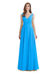 Simple V-neck Chiffon Floor-Length Long Bridesmaid Dresses