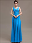 Simple V-Neck Pleats Chiffon Long Bridesmaid Dresses