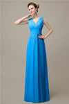 Simple A-line Chiffon V-Neck Floor-Length Long Bridesmaid Dresses