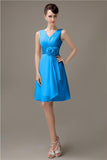 Cheap A-line Chiffon V-Neck Sleeveless Short Bridesmaid Dresses