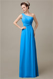 Simple A-line Chiffon One Shoulder Floor-Length Long Bridesmaid Dresses.