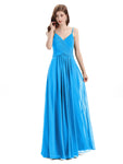 Pleated A-line Spaghetti Straps Chiffon Long Bridesmaid Dresses