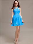 Chiffon A-line Halter Knee-Length Bridesmaid Dresses