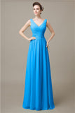 V-Neck Chiffon A-line Floor-Length Bridesmaid Dresses