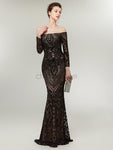Off the Shoulder Black Sequin Mermaid Long Sleeves Gorgouse Prom Dresses,Prom Dress LMX1148