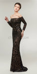 Off the Shoulder Black Sequin Mermaid Long Sleeves Gorgouse Prom Dresses,Prom Dress LMX1148