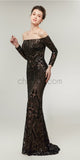 Off the Shoulder Black Sequin Mermaid Long Sleeves Gorgouse Prom Dresses,Prom Dress LMX1148