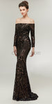 Off the Shoulder Black Sequin Mermaid Long Sleeves Gorgouse Prom Dresses,Prom Dress LMX1148