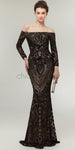 Off the Shoulder Black Sequin Mermaid Long Sleeves Gorgouse Prom Dresses,Prom Dress LMX1148