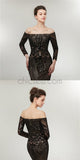 Off the Shoulder Black Sequin Mermaid Long Sleeves Gorgouse Prom Dresses,Prom Dress LMX1148