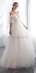 Off the Shoulder Half Sleeves Unique  Real Quality Dream Long Wedding Dresses, Bridal Dress LMX1161