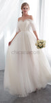 Off the Shoulder Half Sleeves Unique  Real Quality Dream Long Wedding Dresses, Bridal Dress LMX1161