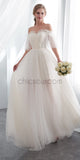 Off the Shoulder Half Sleeves Unique  Real Quality Dream Long Wedding Dresses, Bridal Dress LMX1161