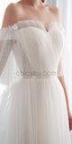 Off the Shoulder Half Sleeves Unique  Real Quality Dream Long Wedding Dresses, Bridal Dress LMX1161