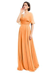 A-line V-neck Cap Sleeves Sleeves Chiffon Long Bridesmaid Dresses