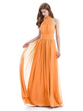 A-line Halter Elegant Chiffon Long Bridesmaid Dresses