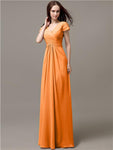 Elegant V-neck Short Sleeves A-line Floor-Length Bridesmaid Dresses