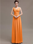 Simple V-Neck Pleats Chiffon Long Bridesmaid Dresses