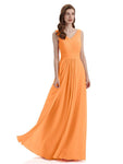 A-Line V-Neck Pleats Chiffon Long Bridesmaid Dresses