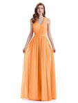 A-Line Sleeveless Pleats Chiffon Cheap Long Bridesmaid Dresses