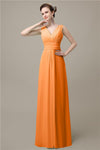 Simple A-line Chiffon V-Neck Floor-Length Long Bridesmaid Dresses