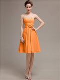 Pretty Strapless Flower Belt A-line Knee-Length Bridesmaid Dresses