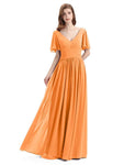 Chiffon A-line Short Sleeves Elegant Floor-Length Bridesmaid Dresses