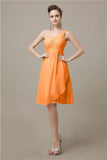 A-line Chiffon One Shoulder Knee-Length Short Bridesmaid Dresses