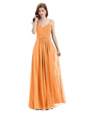 Pleated A-line Spaghetti Straps Chiffon Long Bridesmaid Dresses