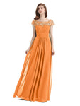 Elegant A-line Short Sleeve  Floor-Length Bridesmaid Dresses