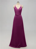 A-line V Neck Floor Length Bridesmaid Dresses