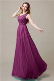 One-Shoulder A-line Beaded Chiffon Floor-Length Bridesmaid Dresses