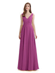 Simple V-neck Chiffon Floor-Length Long Bridesmaid Dresses