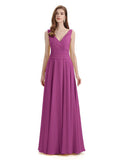 Simple V-neck Chiffon Floor-Length Long Bridesmaid Dresses