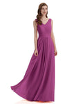 A-Line V-Neck Pleats Chiffon Long Bridesmaid Dresses