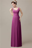 Spaghetti Strap A-line Simple Chiffon Floor-Length Long Bridesmaid Dresses