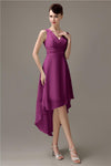 A-line Chiffon V-Neck High-Low Short Beach Bridesmaid Dresses