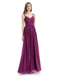 Spaghetti Straps Chiffon A-line Sleeveless V-neck Floor-Length Bridesmaid Dresses