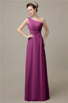 Simple A-line Chiffon One Shoulder Floor-Length Long Bridesmaid Dresses.