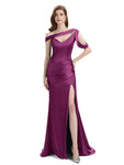 Unique V-neck Split Side Floor-Length Bridesmaid Dresses