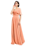 A-line V-neck Cap Sleeves Sleeves Chiffon Long Bridesmaid Dresses