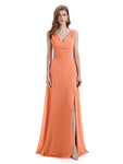 A-line Sleeveless V-Neck Side Slit Floor-Length Bridesmaid Dresses