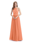 A-line Sleeveless High Neck Floor-Length Bridesmaid Dresses